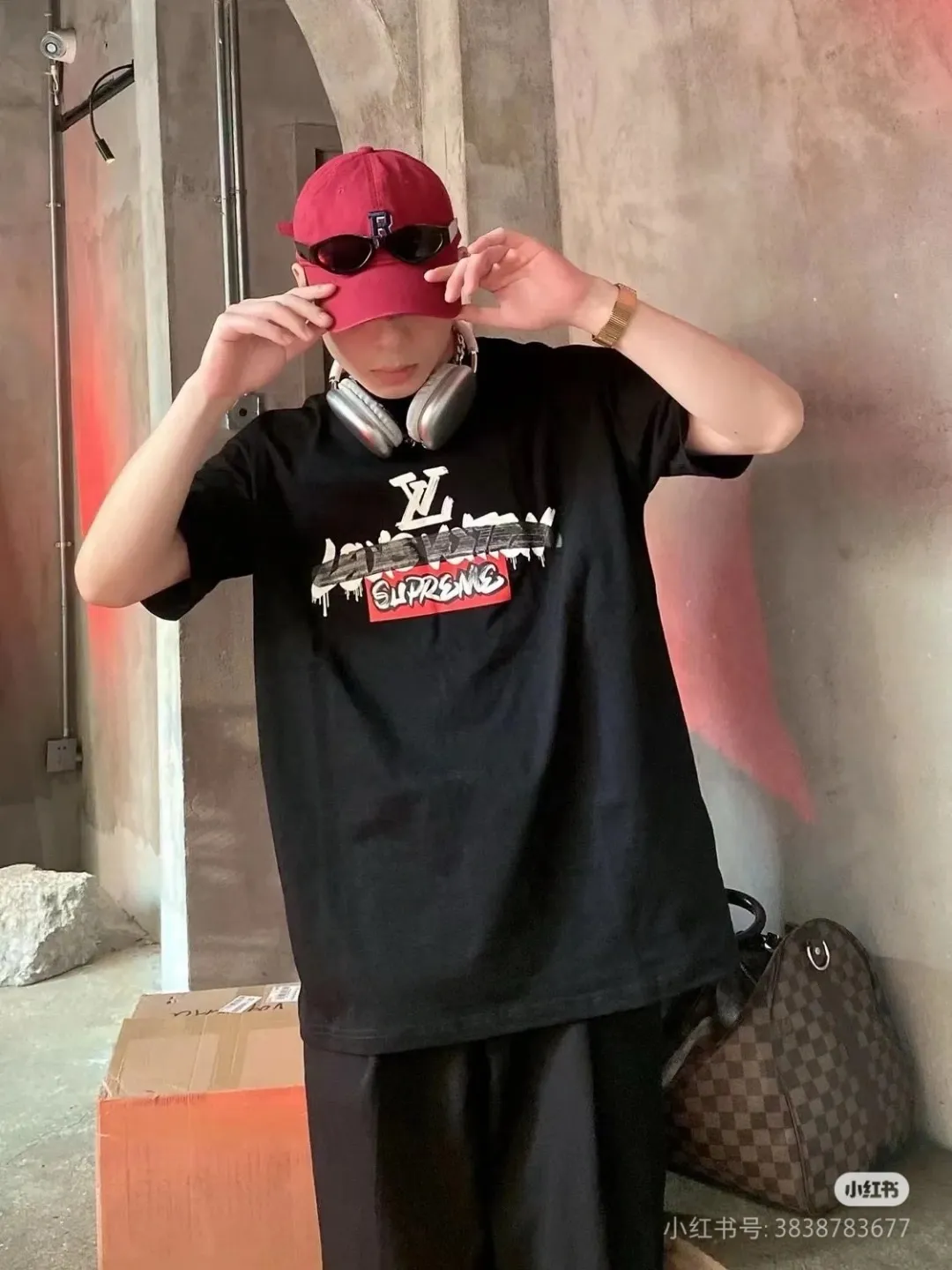Louis Vuitton & Supreme joint logo graffiti printed short sleeves